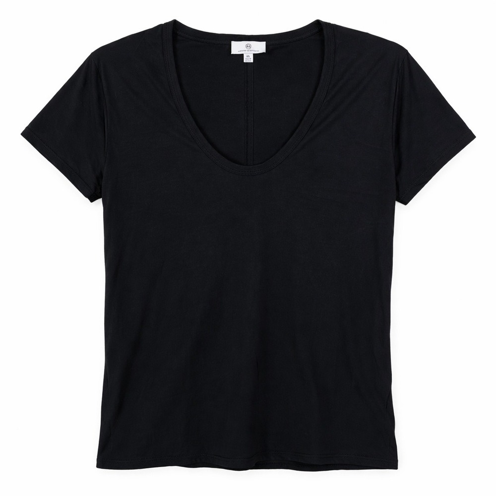 AG Adriano Goldschmied Size XL Black V‎ Neck Short Sleeve Stretch T Shirt Top